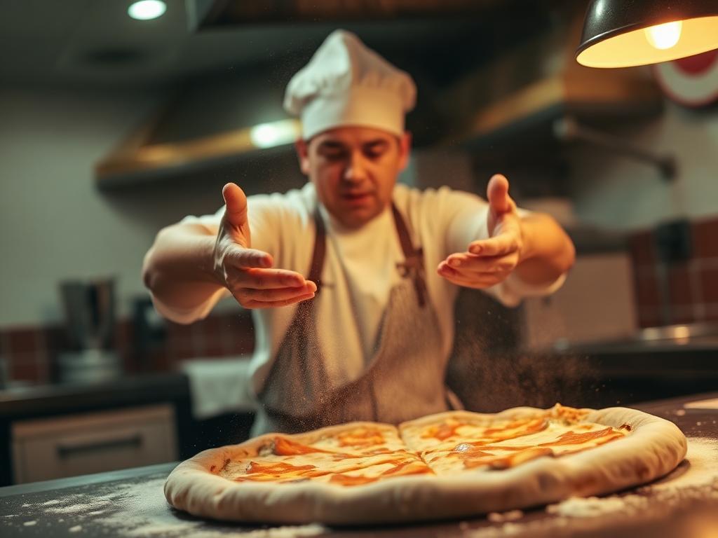 Hand-crafted pizza dough being prepared fresh